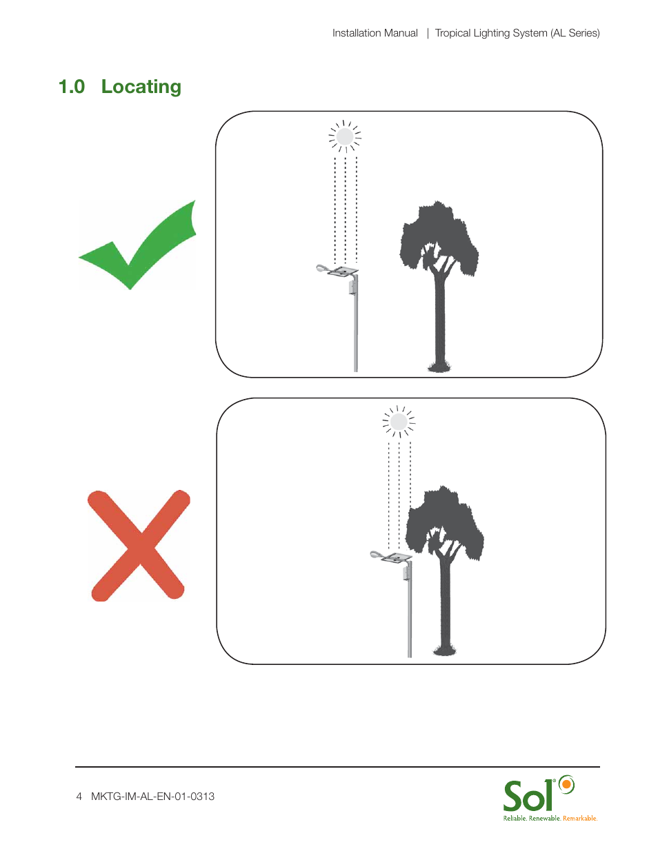 0 locating | Sol AL Series Tropical Lighting System User Manual | Page 4 / 16