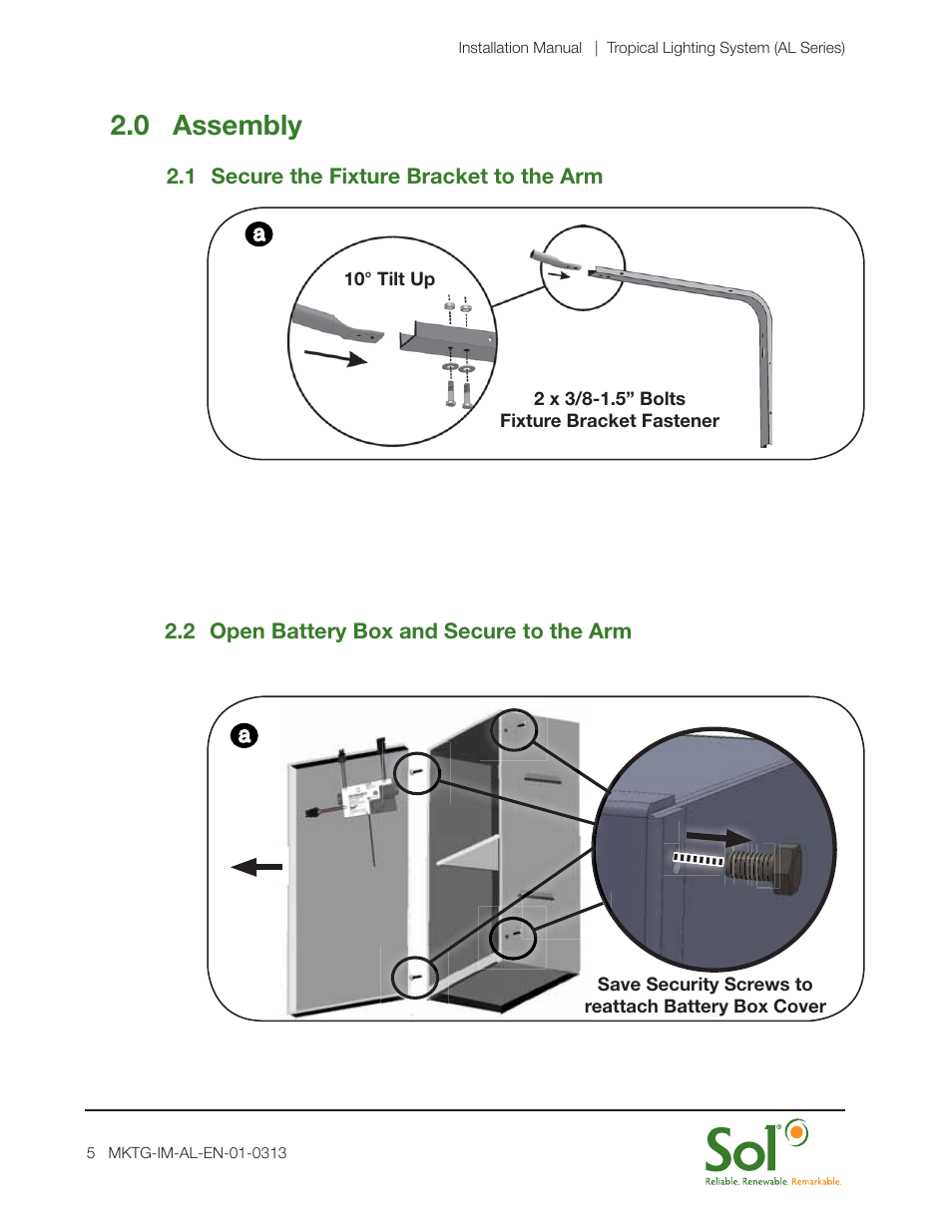 0 assembly | Sol AL Series Tropical Lighting System User Manual | Page 5 / 16