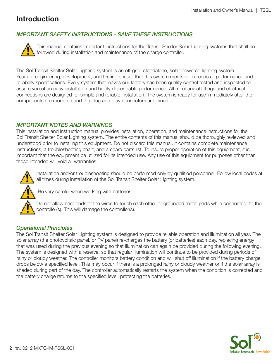 Introduction | Sol Transit Shelter Security Lighting User Manual | Page 2 / 12