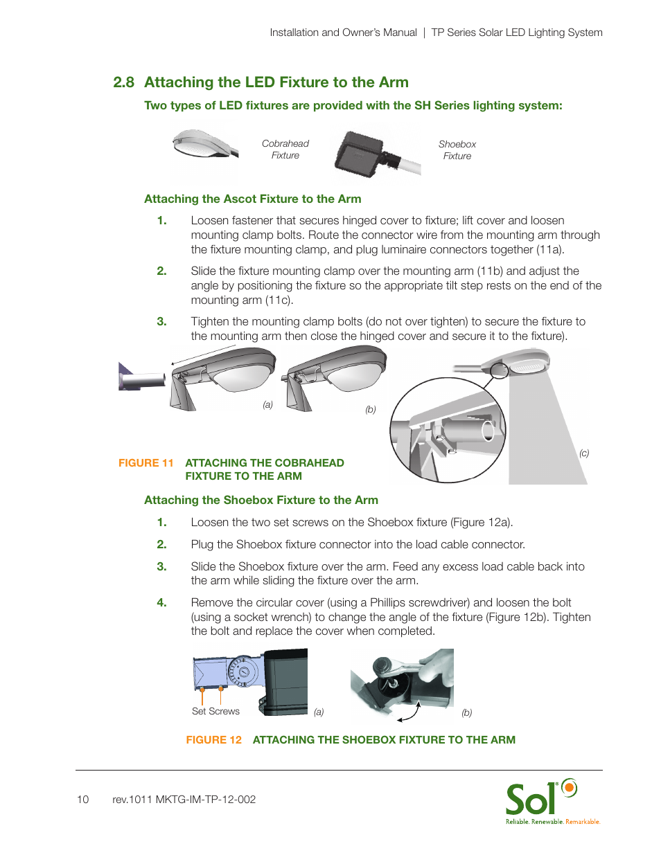 8 attaching the led fixture to the arm | Sol TP Series Top of Pole Mount Lighting User Manual | Page 10 / 20