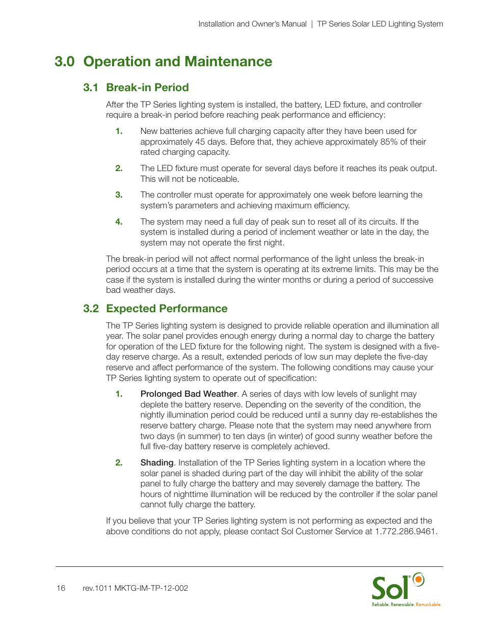 0 operation and maintenance | Sol TP Series Top of Pole Mount Lighting User Manual | Page 16 / 20