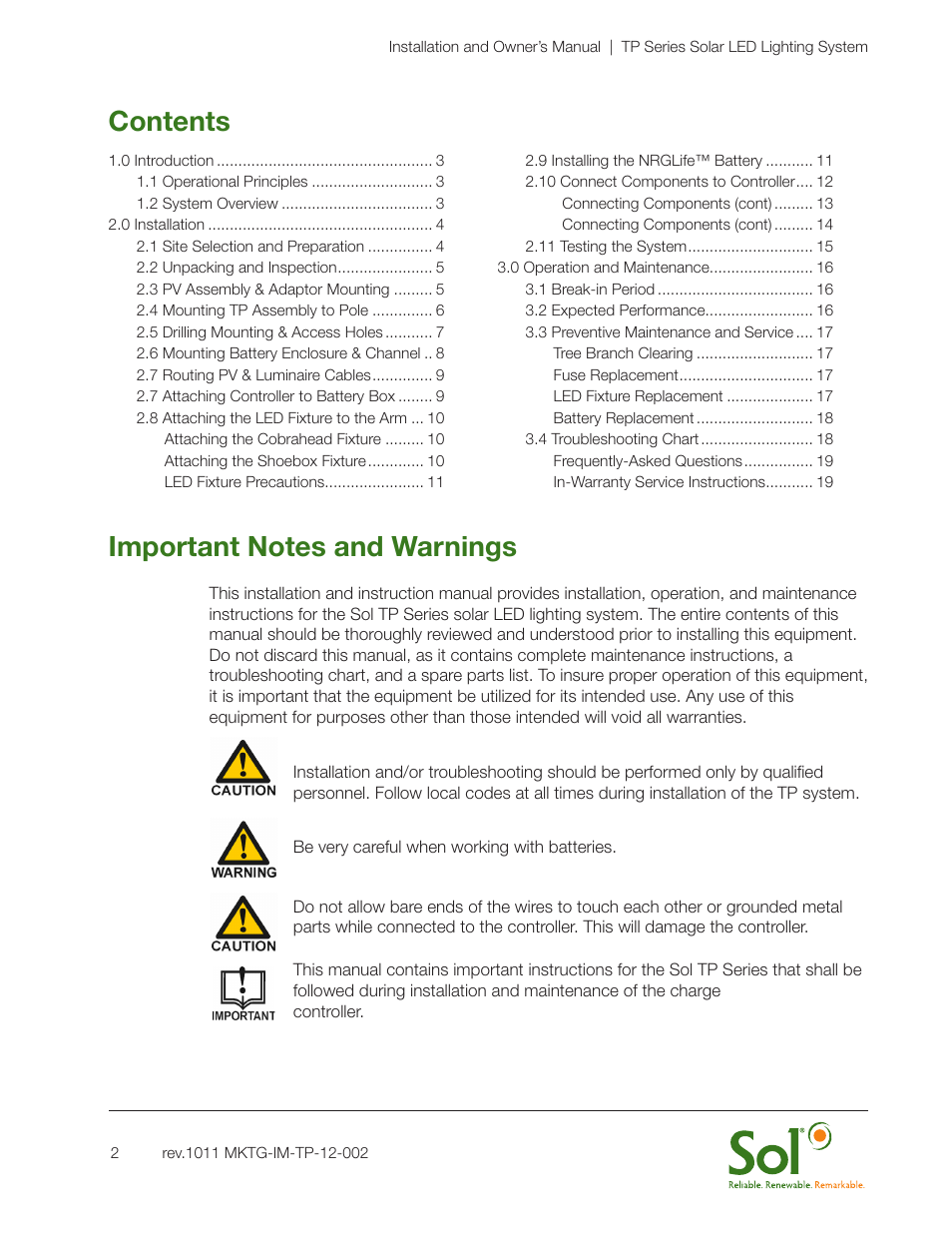 Sol TP Series Top of Pole Mount Lighting User Manual | Page 2 / 20