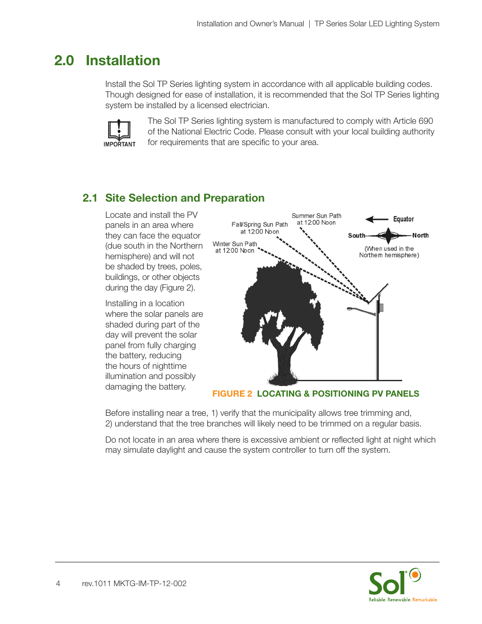 0 installation | Sol TP Series Top of Pole Mount Lighting User Manual | Page 4 / 20