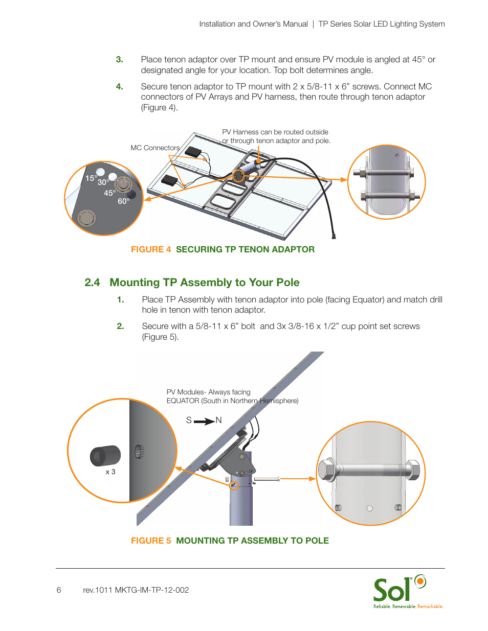 4 mounting tp assembly to your pole | Sol TP Series Top of Pole Mount Lighting User Manual | Page 6 / 20