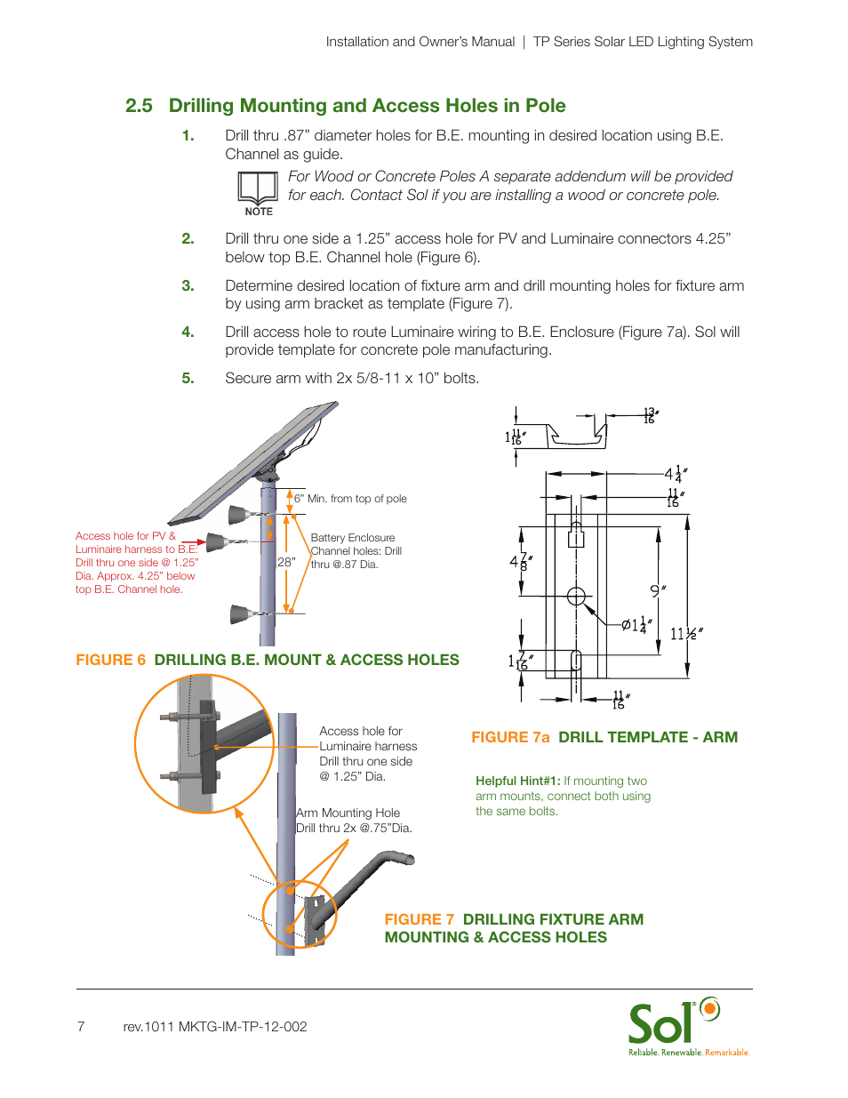 5 drilling mounting and access holes in pole | Sol TP Series Top of Pole Mount Lighting User Manual | Page 7 / 20