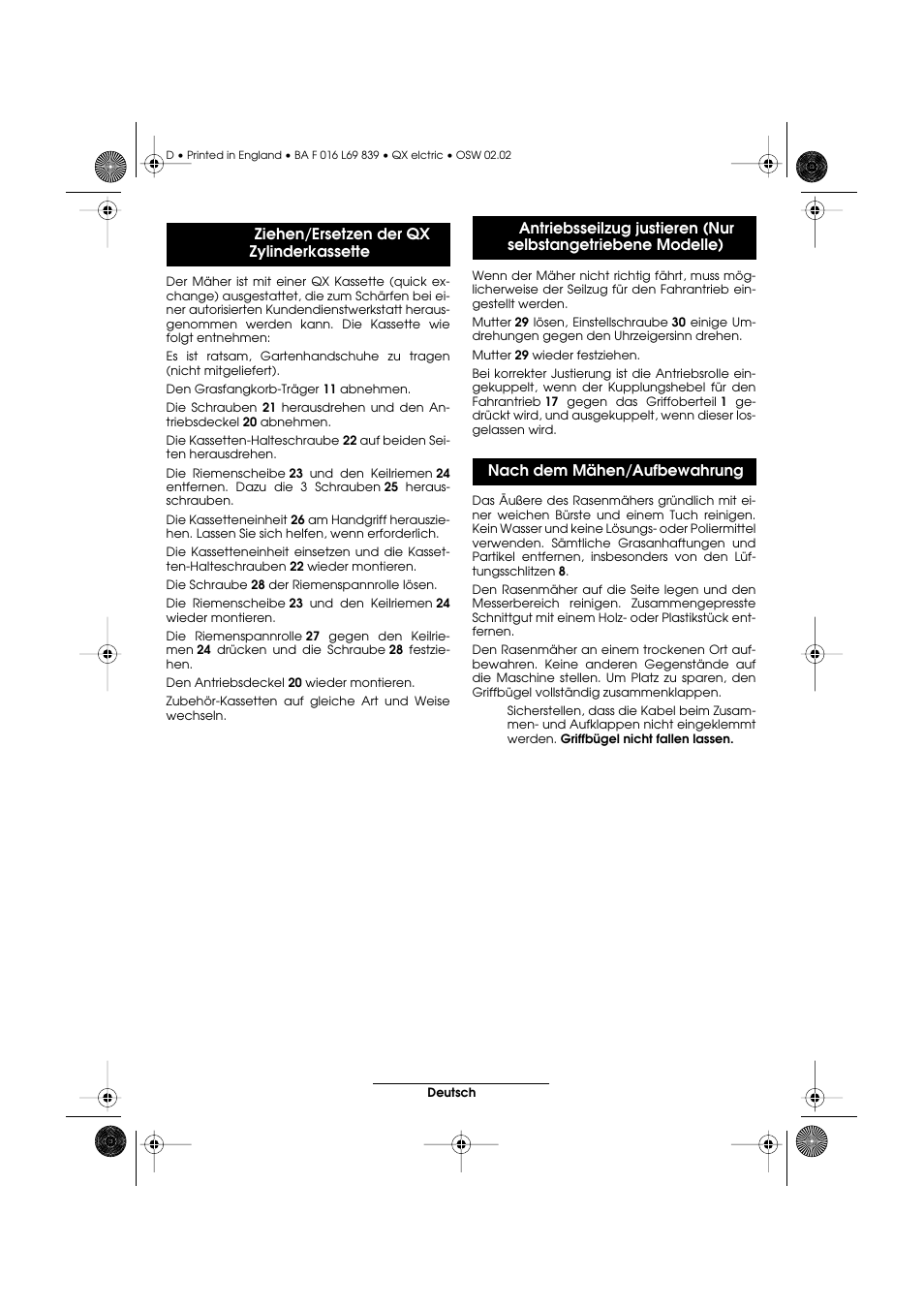 Ziehen/ersetzen der qx zylinderkassette | Atco QX User Manual | Page 10 / 97