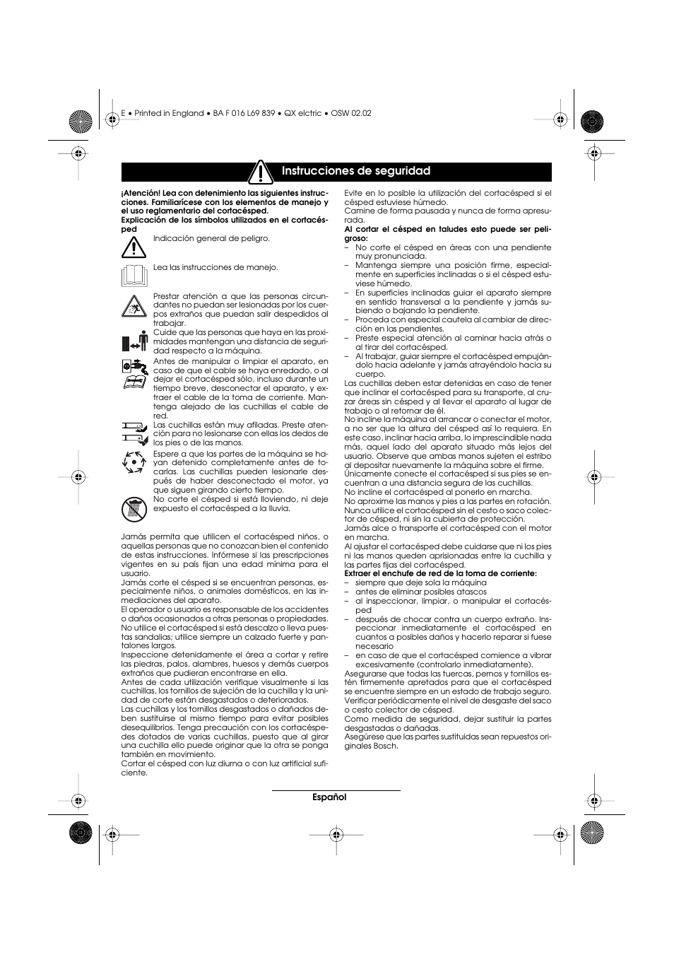 Instrucciones de seguridad | Atco QX User Manual | Page 27 / 97