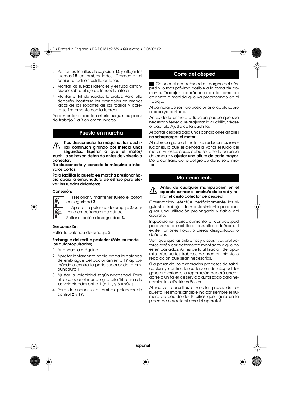 Puesta en marcha, Corte del césped mantenimiento | Atco QX User Manual | Page 30 / 97