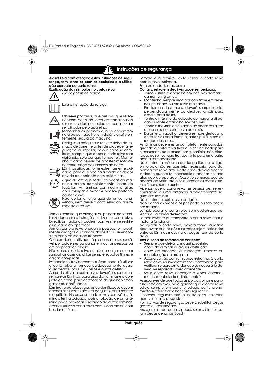 Instruções de segurança | Atco QX User Manual | Page 34 / 97