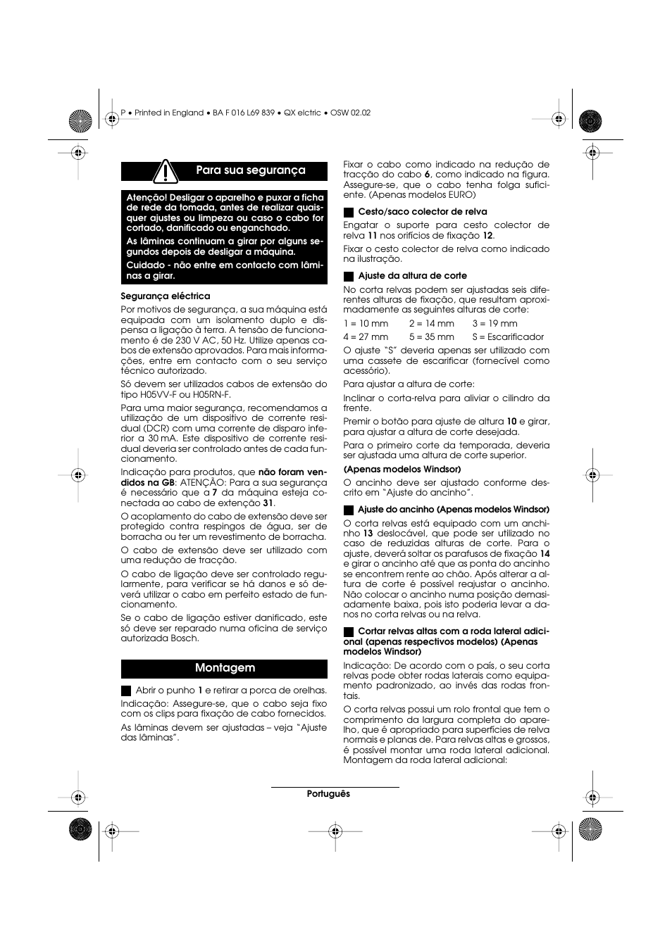 Para sua segurança, Montagem | Atco QX User Manual | Page 36 / 97