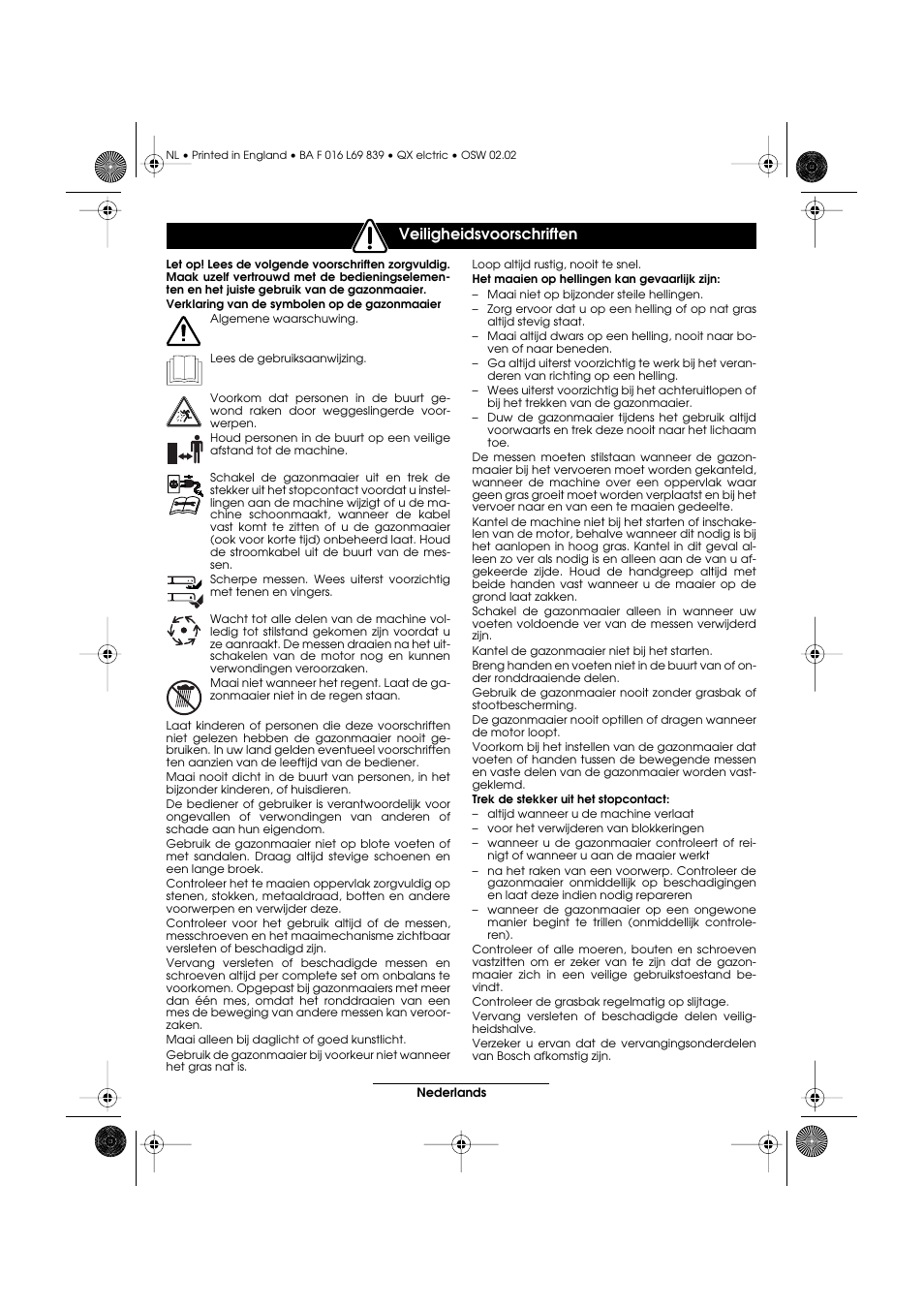 Veiligheidsvoorschriften | Atco QX User Manual | Page 48 / 97