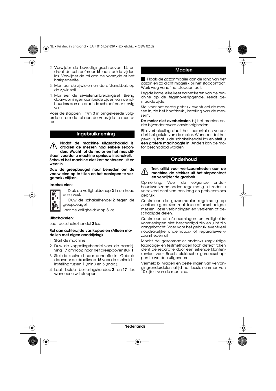 Ingebruikneming, Maaien onderhoud | Atco QX User Manual | Page 51 / 97