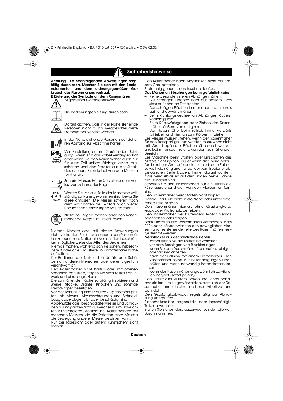 Sicherheitshinweise | Atco QX User Manual | Page 6 / 97