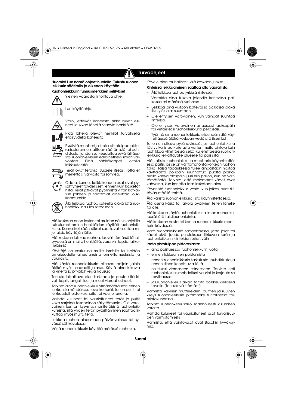 Turvaohjeet | Atco QX User Manual | Page 76 / 97