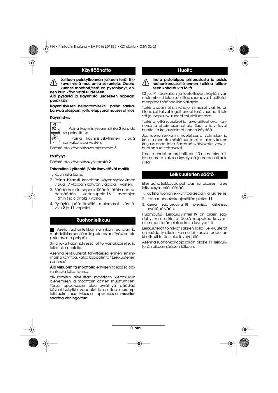 Käyttöönotto ruohonleikkuu, Huolto leikkuuterien säätö | Atco QX User Manual | Page 79 / 97