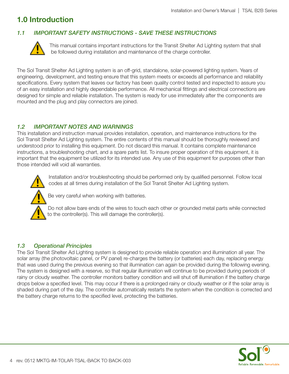 0 introduction | Sol Transit Shelter Ad Light User Manual | Page 4 / 24