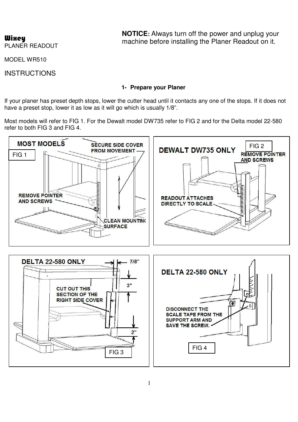 Wixey WR510 PLANER READOUT User Manual | 8 pages