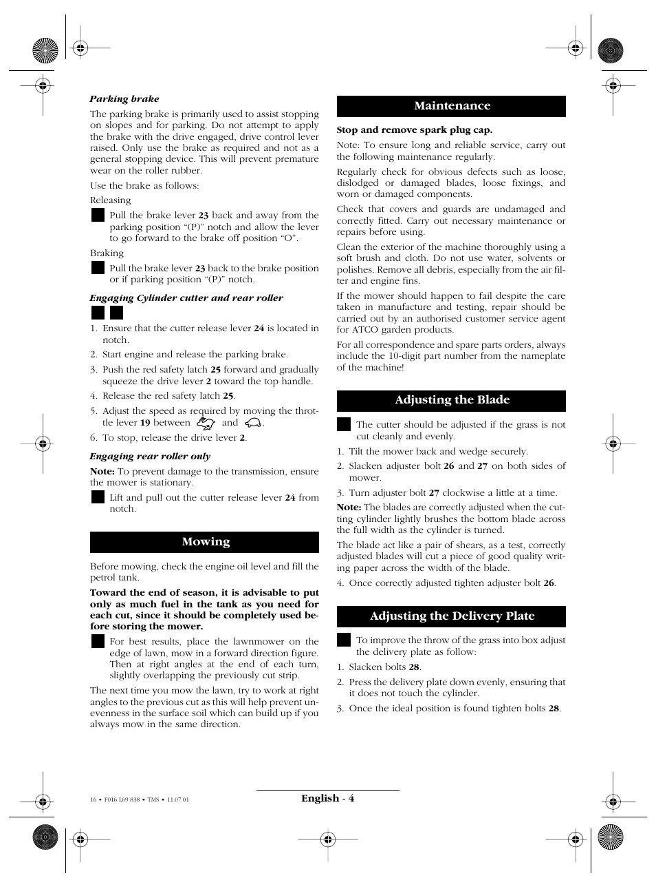 Mowing | Atco ROYALE 20E I/C User Manual | Page 16 / 104