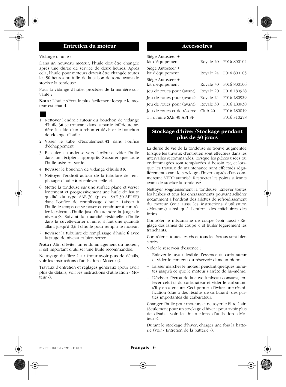 Entretien du moteur | Atco ROYALE 20E I/C User Manual | Page 25 / 104