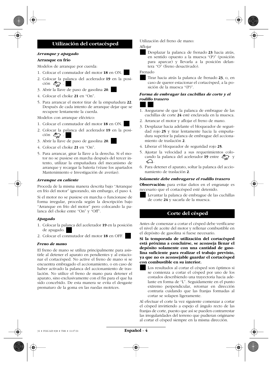 Utilización del cortacésped, Corte del césped | Atco ROYALE 20E I/C User Manual | Page 31 / 104