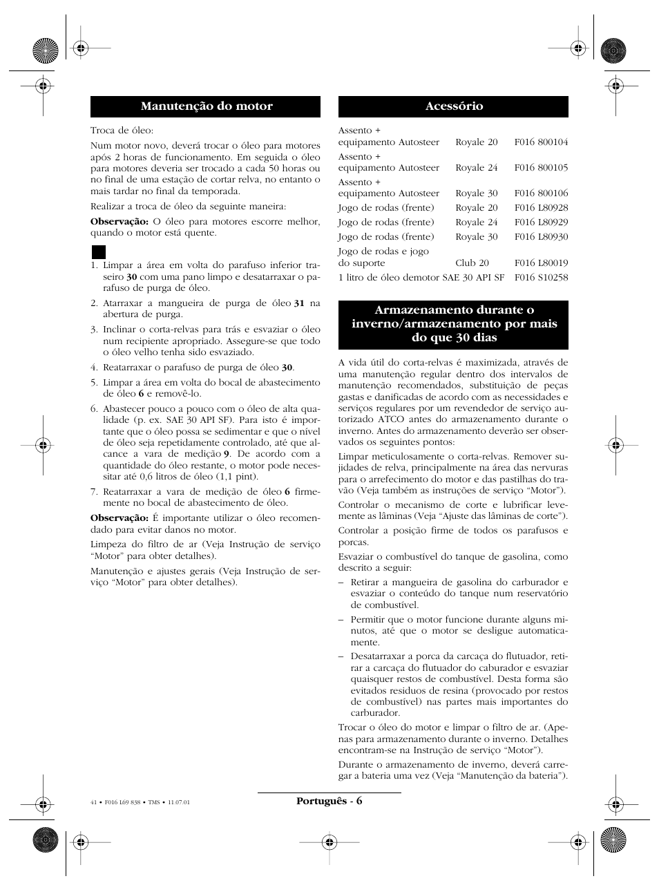 Manutenção do motor | Atco ROYALE 20E I/C User Manual | Page 41 / 104