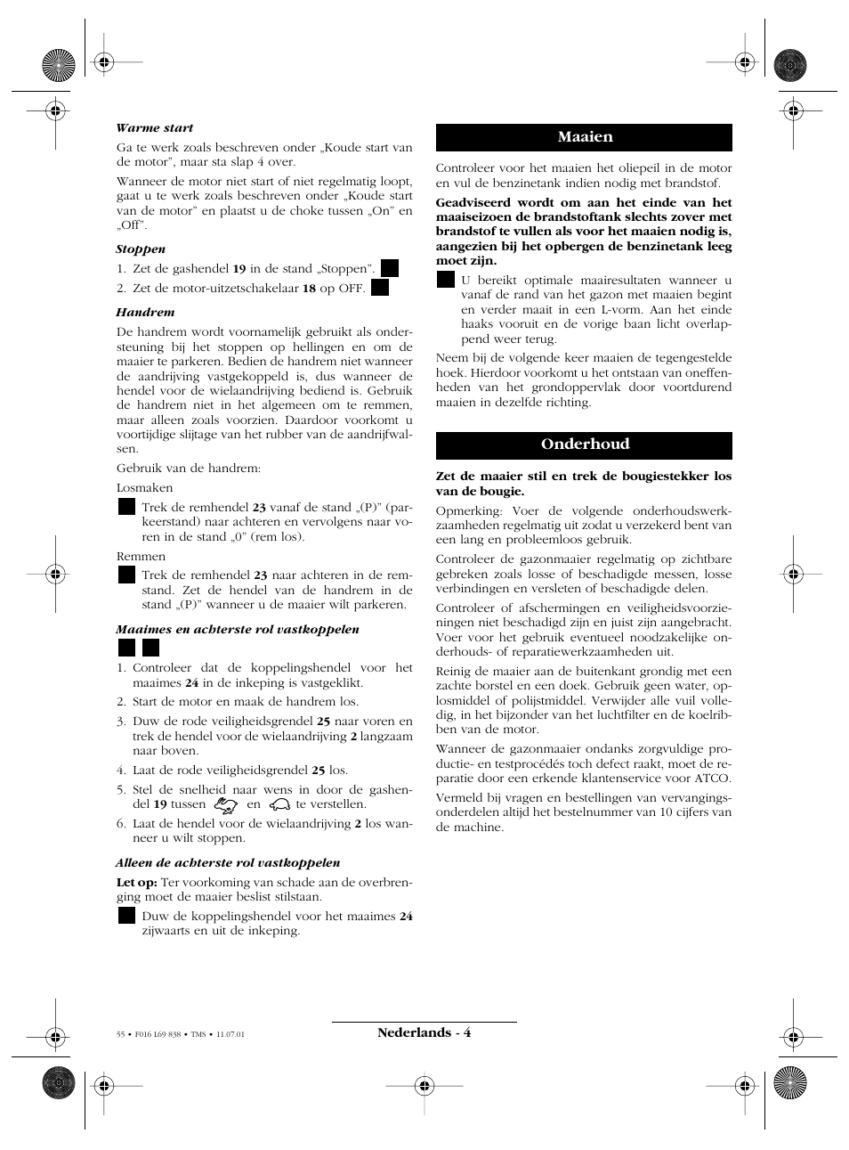 Maaien onderhoud | Atco ROYALE 20E I/C User Manual | Page 55 / 104