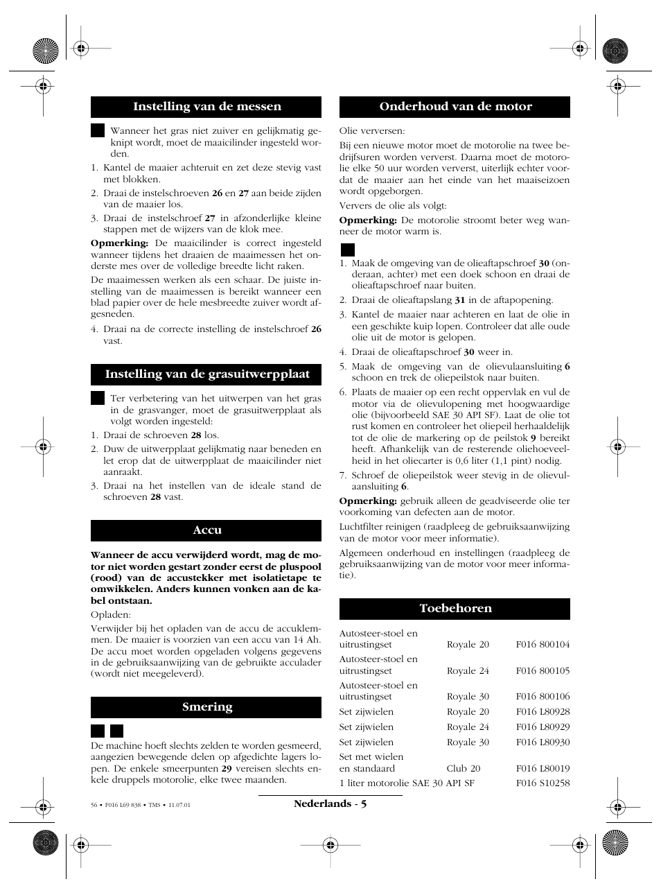 Onderhoud van de motor toebehoren | Atco ROYALE 20E I/C User Manual | Page 56 / 104