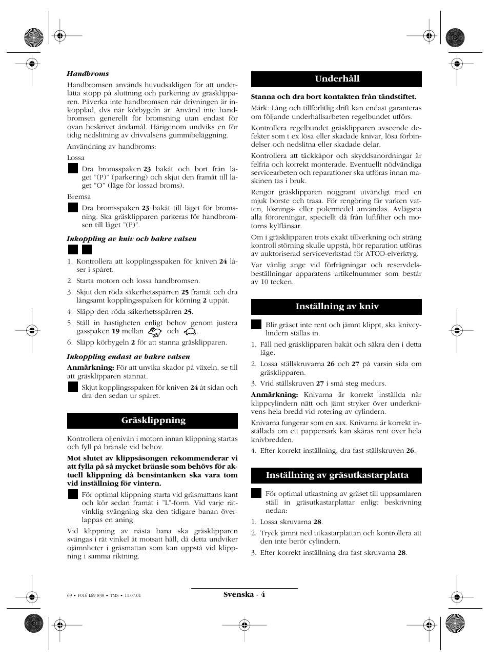 Gräsklippning | Atco ROYALE 20E I/C User Manual | Page 69 / 104