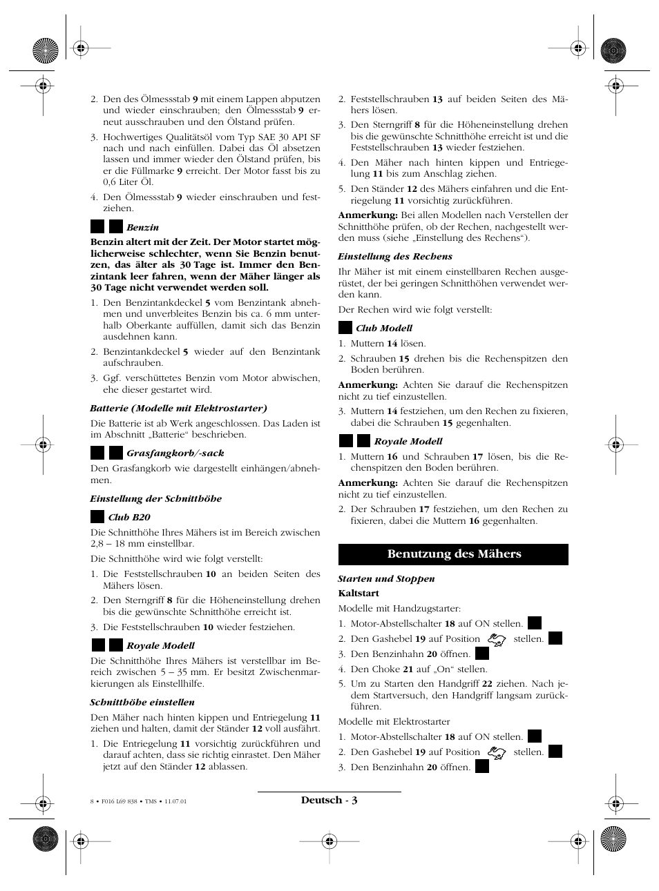 Benutzung des mähers | Atco ROYALE 20E I/C User Manual | Page 8 / 104