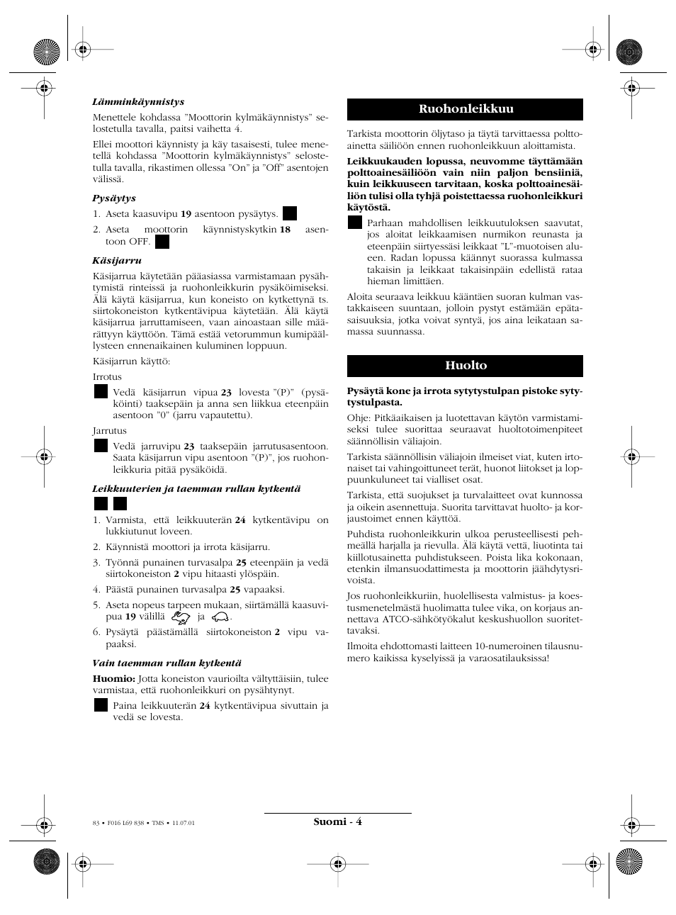 Ruohonleikkuu huolto | Atco ROYALE 20E I/C User Manual | Page 83 / 104