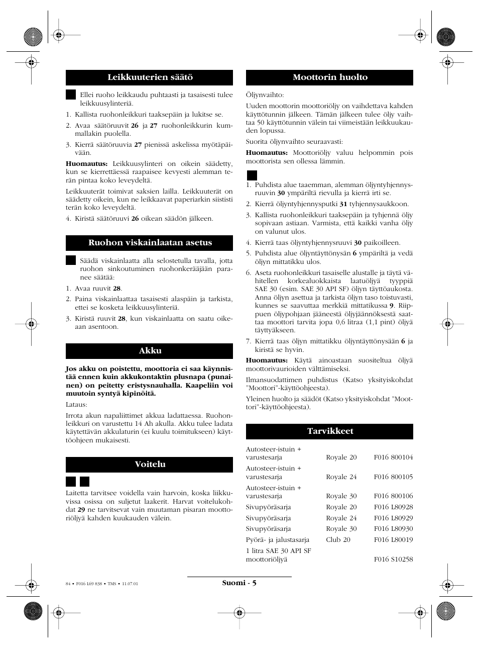 Moottorin huolto tarvikkeet | Atco ROYALE 20E I/C User Manual | Page 84 / 104