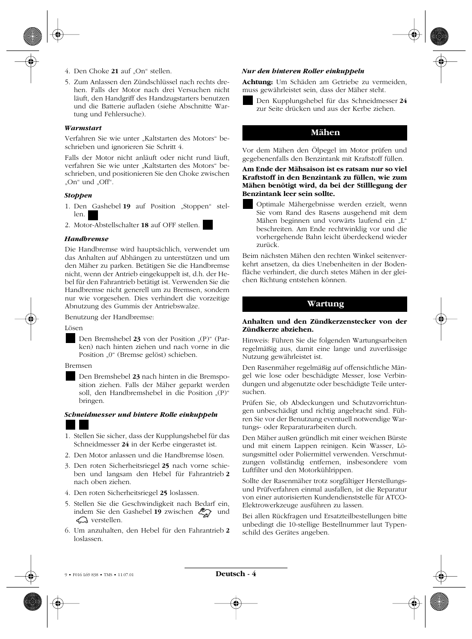 Mähen wartung | Atco ROYALE 20E I/C User Manual | Page 9 / 104