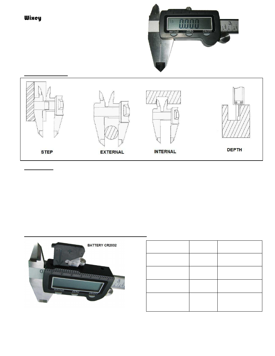 Wixey WR100 Type 2 DIGITAL CALIPERS with FRACTIONS User Manual | 1 page