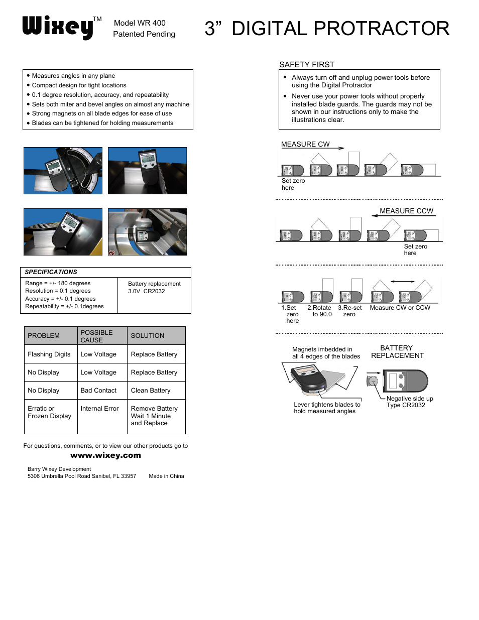 Wixey WR400 3 DIGITAL PROTRACTOR User Manual | 1 page