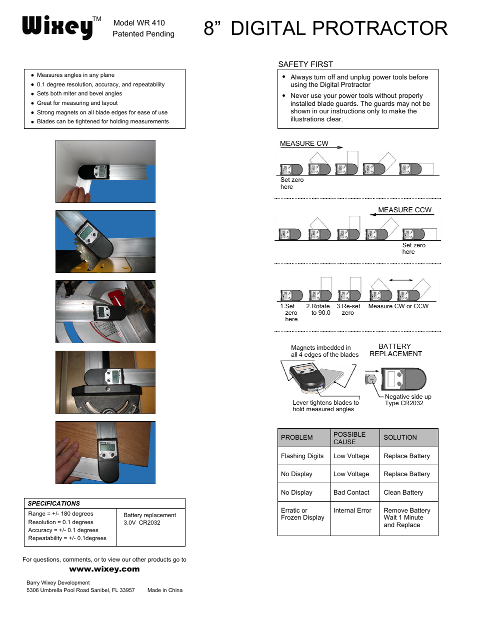 Wixey WR410 8 DIGITAL PROTRACTOR User Manual | 1 page