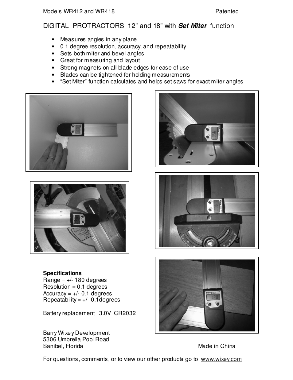 Wixey WR418 18 DIGITAL PROTRACTOR User Manual | 3 pages