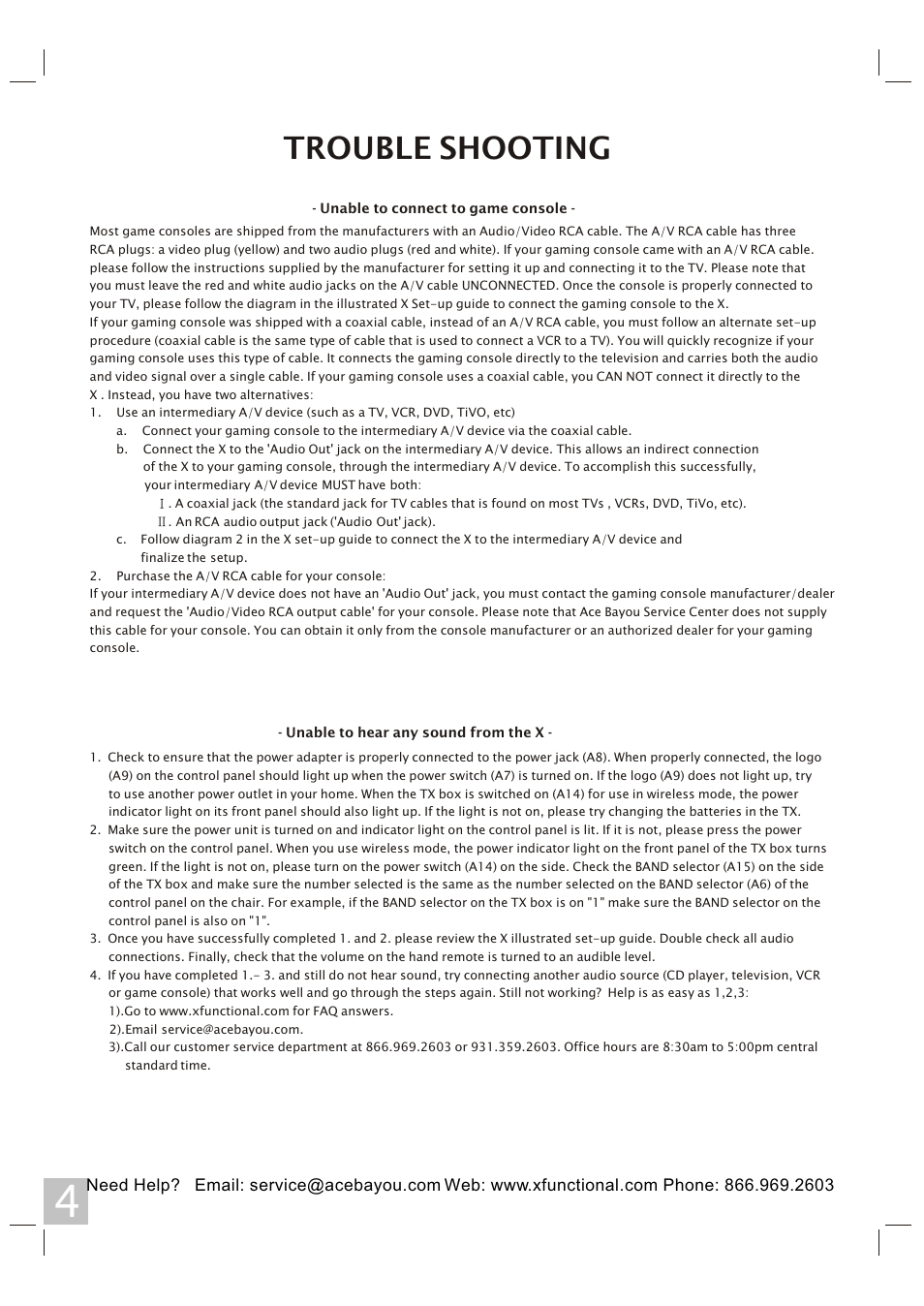 Trouble shooting | X Rockers 06106 User Manual | Page 4 / 8