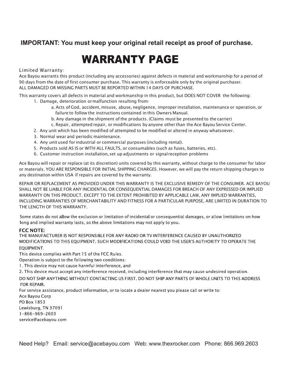 Sync manual 8.pdf, Warranty page | X Rockers 06109 User Manual | Page 8 / 8