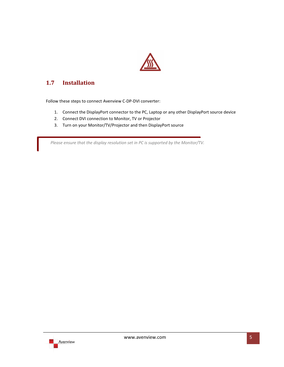 Installation | Avenview C-DP-DVI User Manual | Page 5 / 7