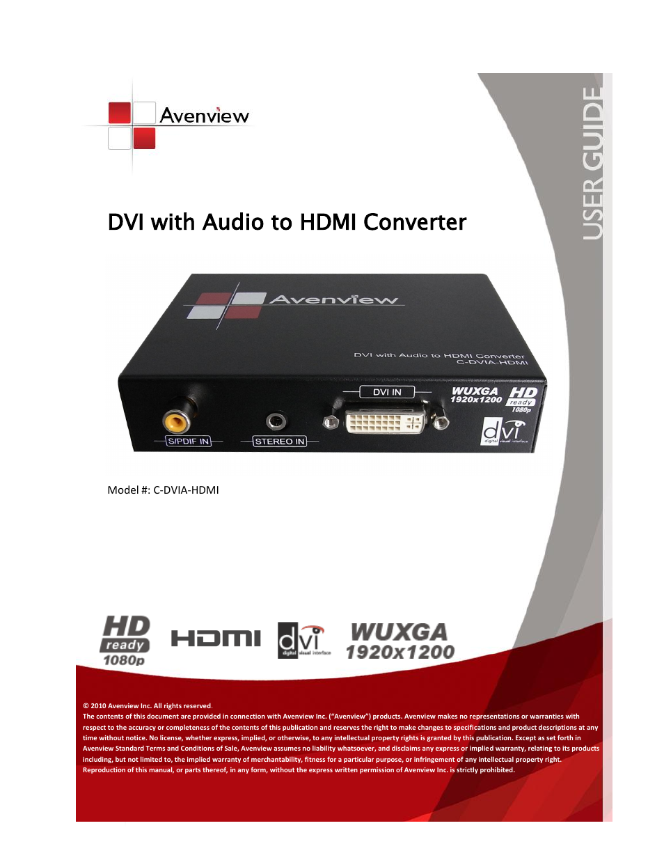Avenview C-DVIA-HDMI User Manual | 10 pages