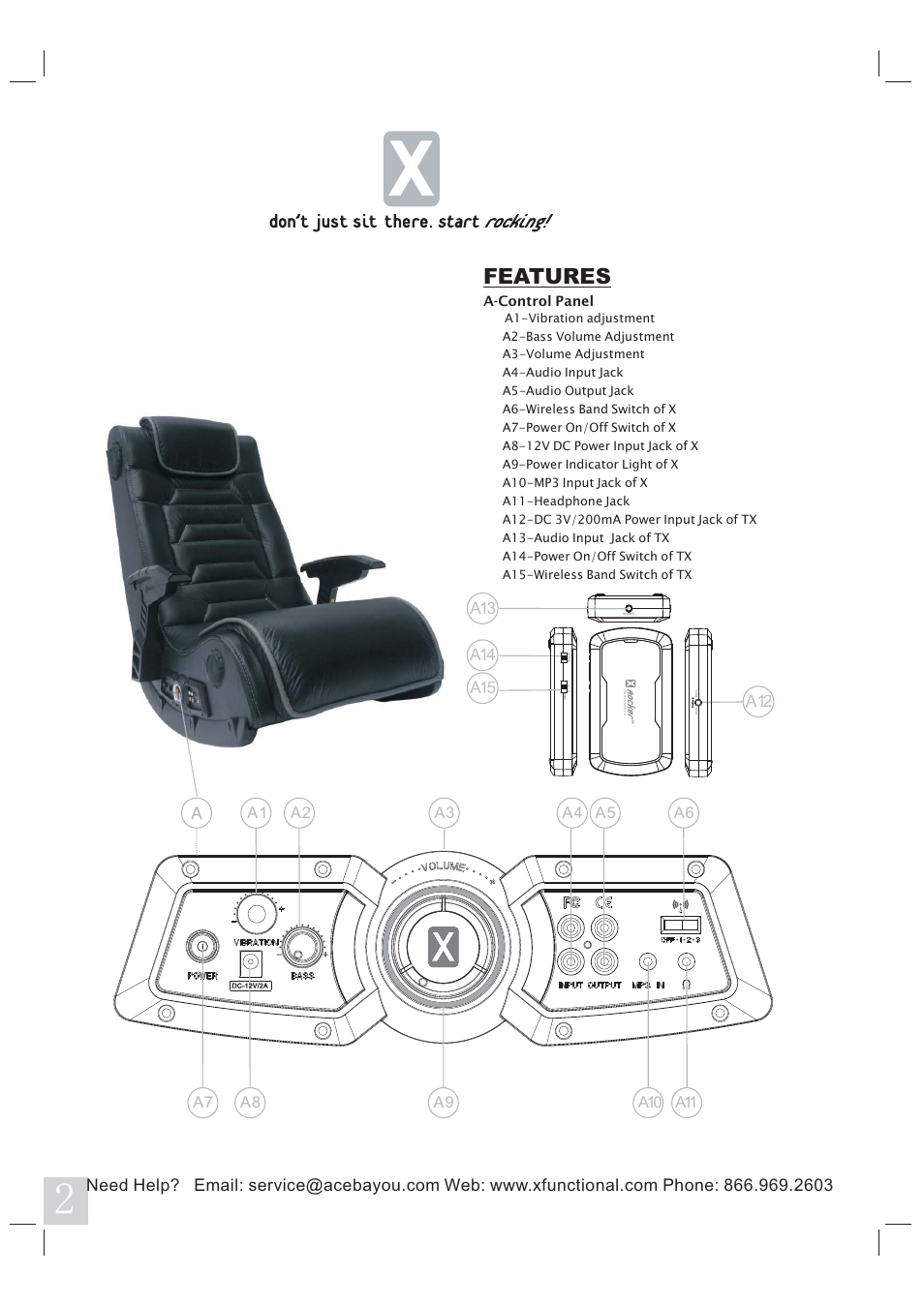 Features, A-control panel | X Rockers 51259-X User Manual | Page 2 / 8