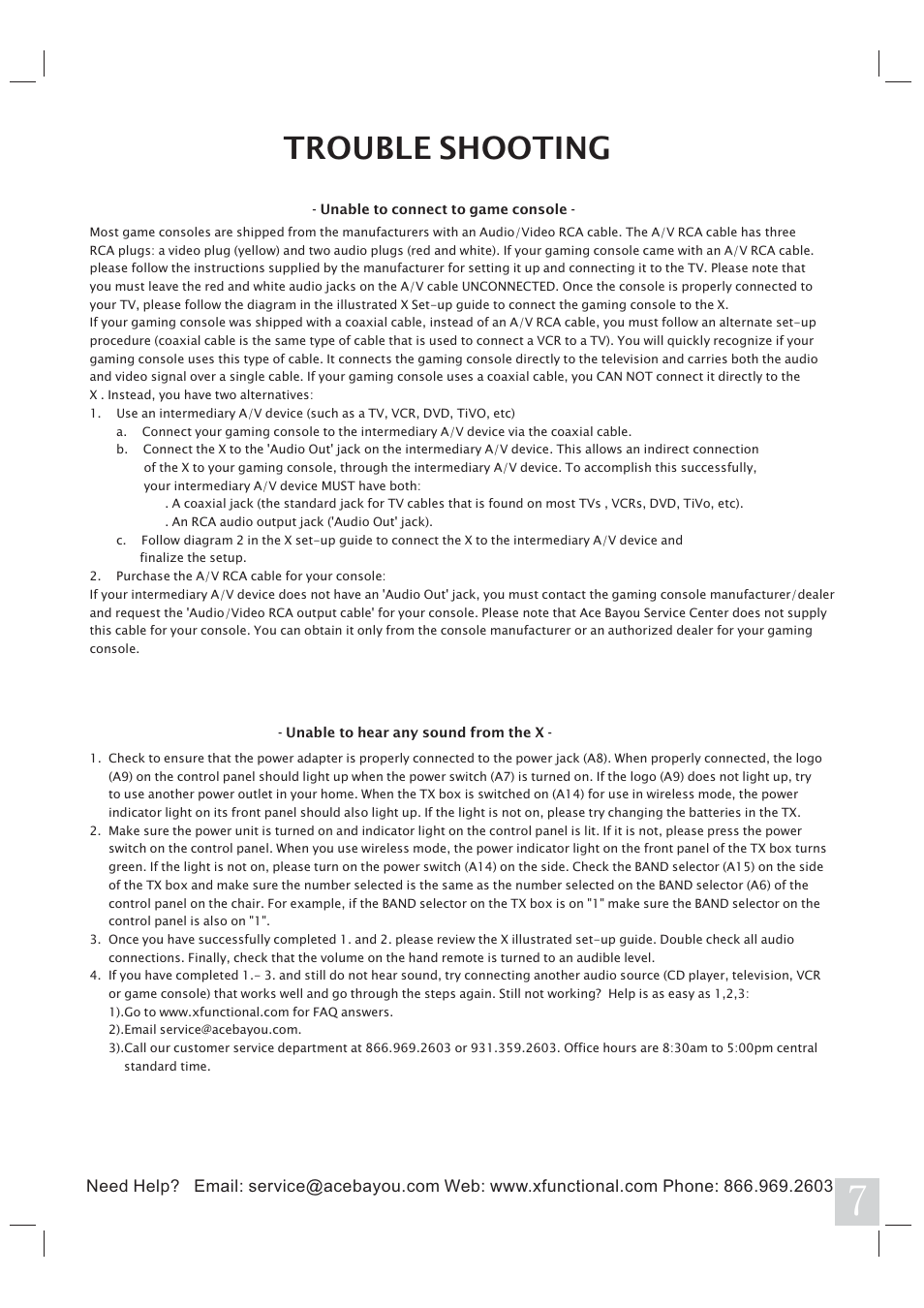 Trouble shooting | X Rockers 51259-X User Manual | Page 7 / 8