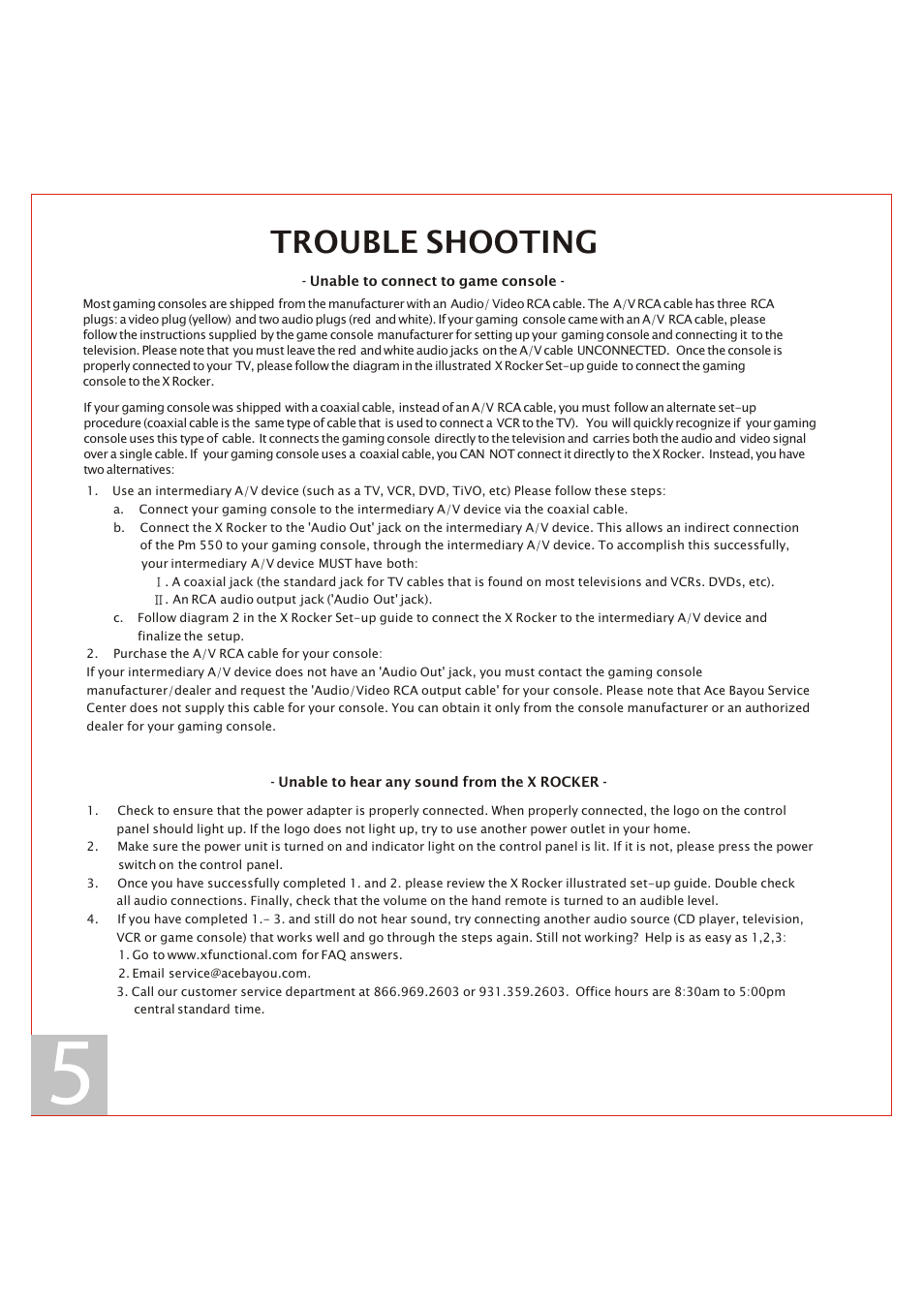 Trouble shooting | X Rockers 51259 User Manual | Page 5 / 6