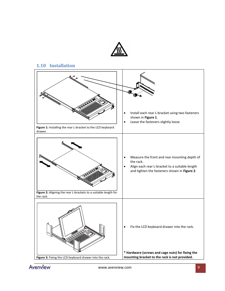 Installation, 10 installation | Avenview RKVM-17-Dslide User Manual | Page 9 / 25