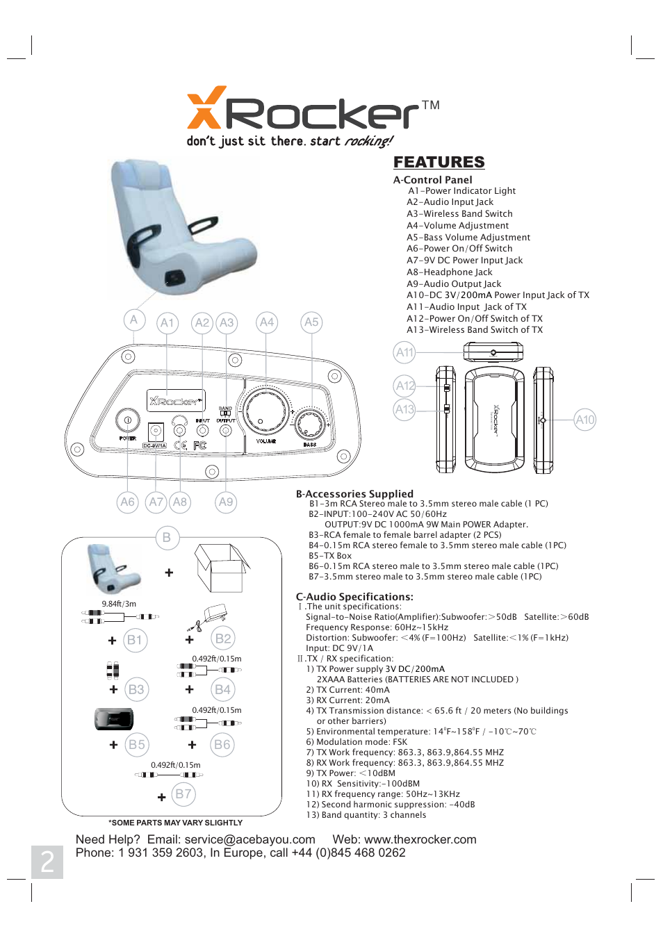 Features, B6 b7 b5 | X Rockers 51368 User Manual | Page 2 / 8