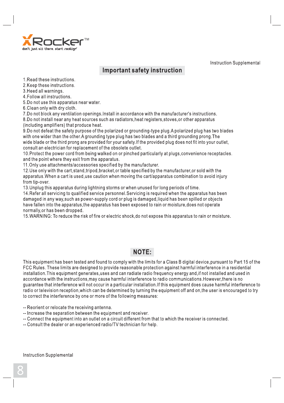X Rockers 51433 User Manual | Page 8 / 8