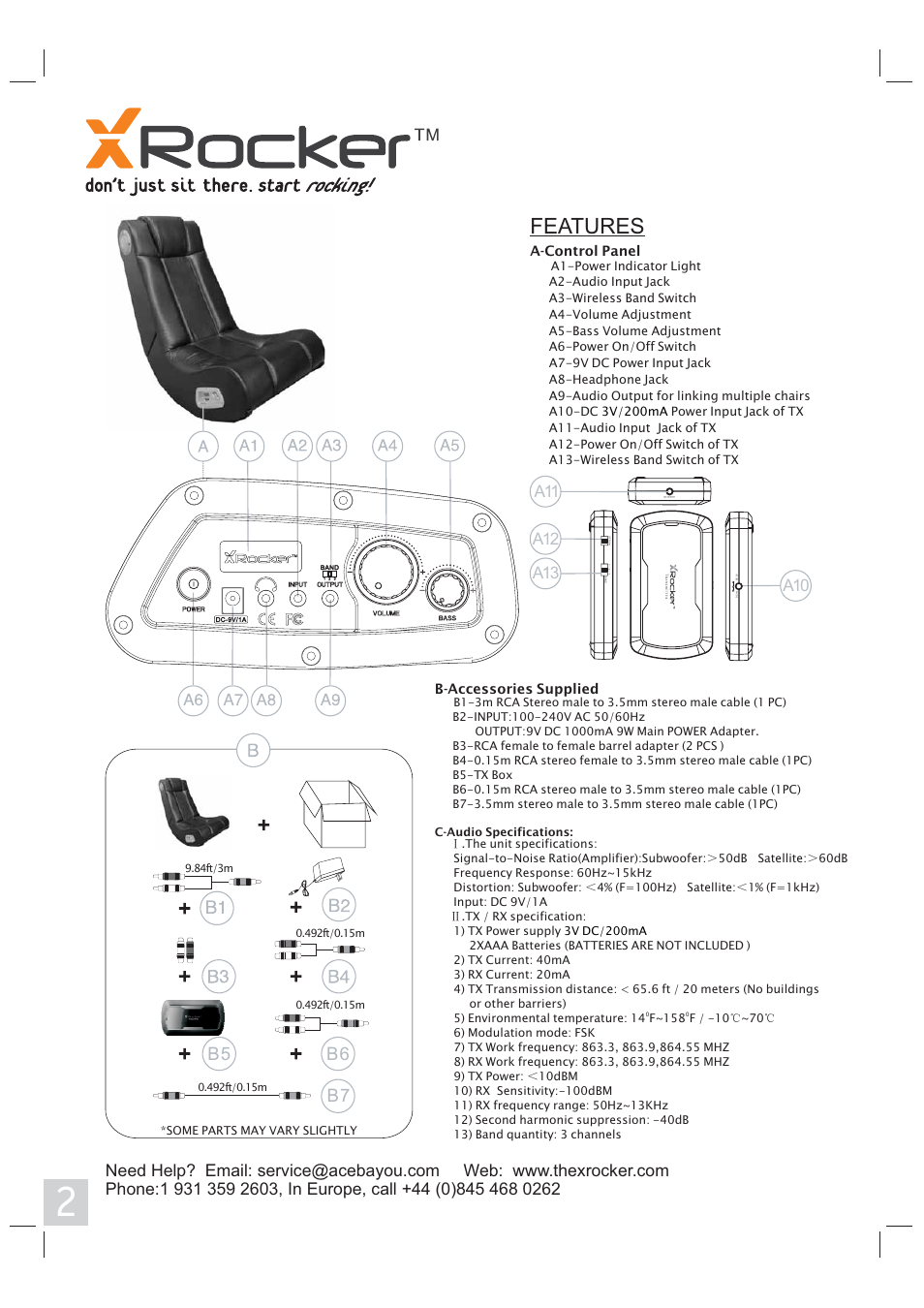Features, B6 b5 | X Rockers 51437 User Manual | Page 2 / 8