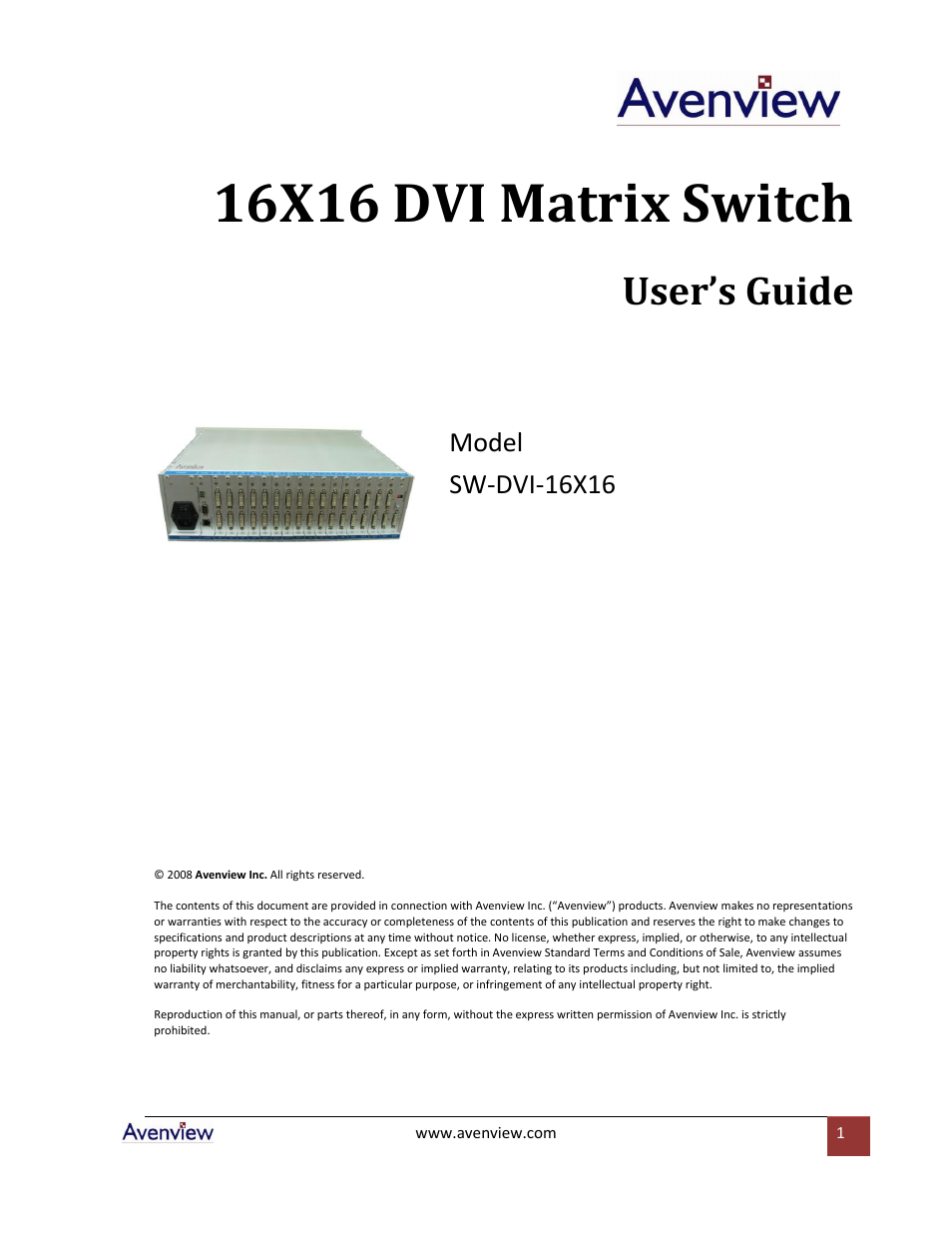 Avenview SW-DVI-16X16 User Manual | 29 pages