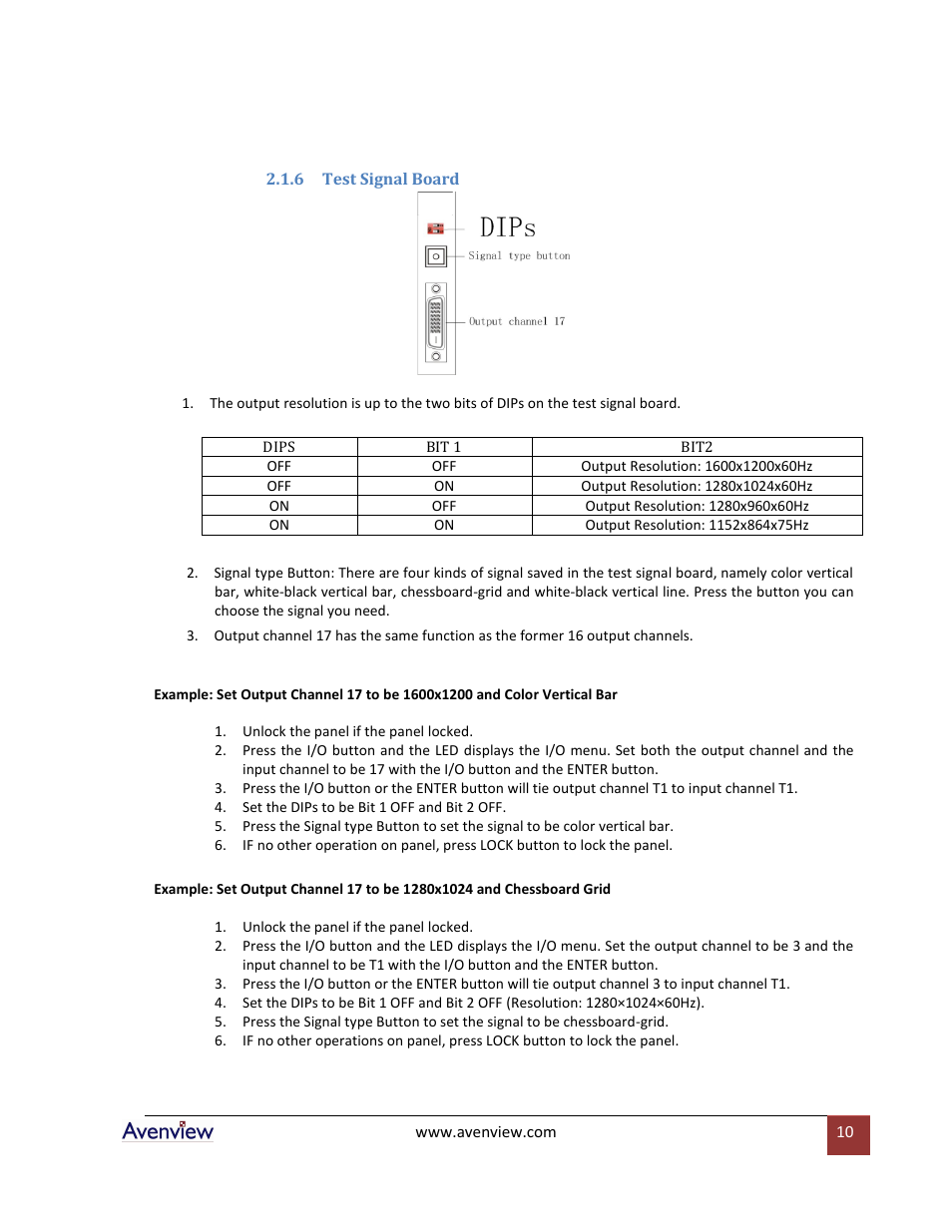 Test signal board | Avenview SW-DVI-16X16 User Manual | Page 10 / 29