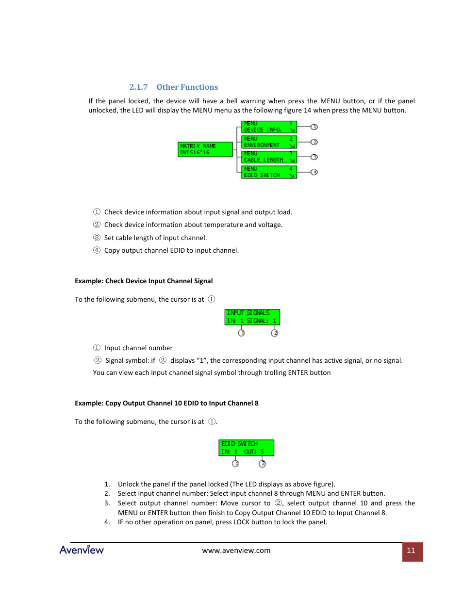 Other functions | Avenview SW-DVI-16X16 User Manual | Page 11 / 29
